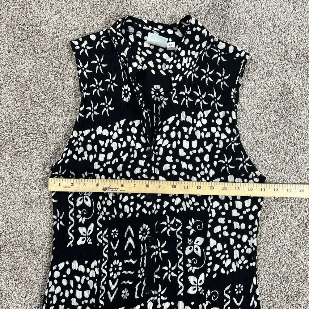 Buster N Bogi Dress 0X Black White Batik Button Front Sleeveless Flowy Floral - Picture 13 of 15